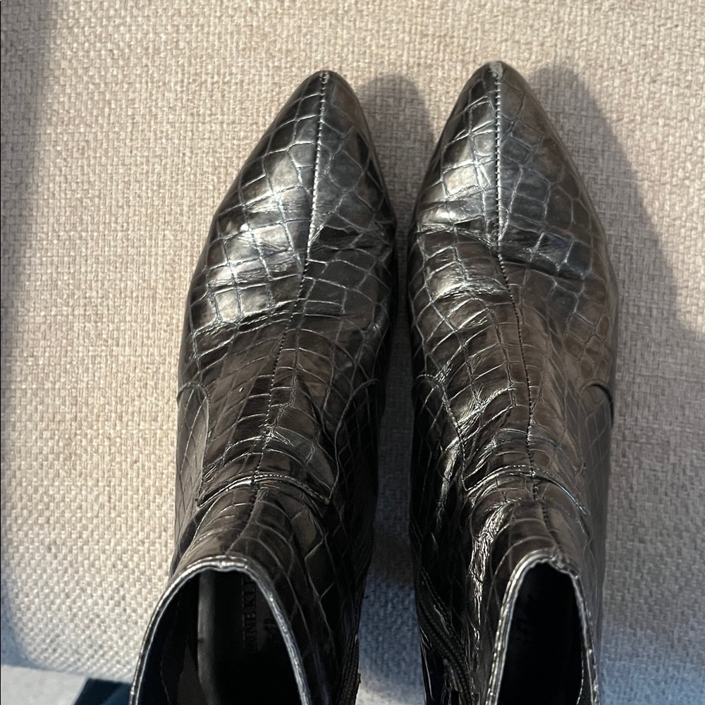 Dark gray Crocodile Pattern Ankle Boots by Anne Klein